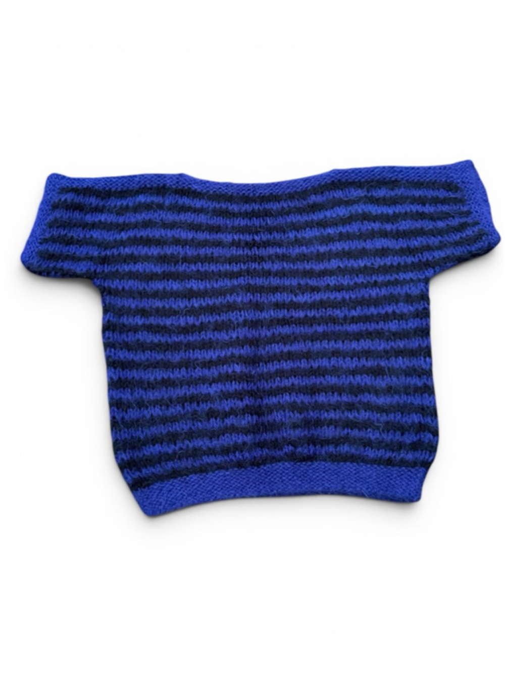 Hand Knit Mohair Artisan Sweater Jet Blue Black Stripe Soft Pullover Oversized - Picture 6 of 7